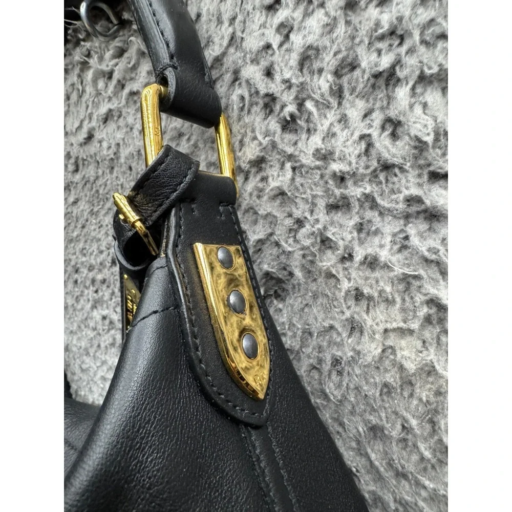Ralph Lauren Women's Gold-Tone Genuine Italian Leather Hobo Shoulder Bag‎ Black